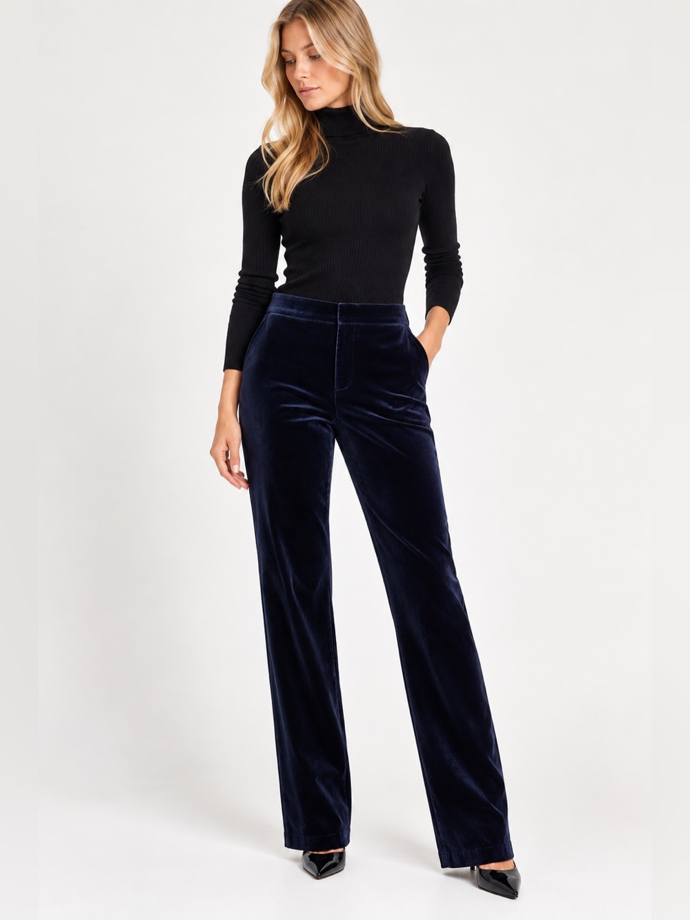 Lauren Ralph Lauren Navy Velvet Straight Leg Pants Size 2